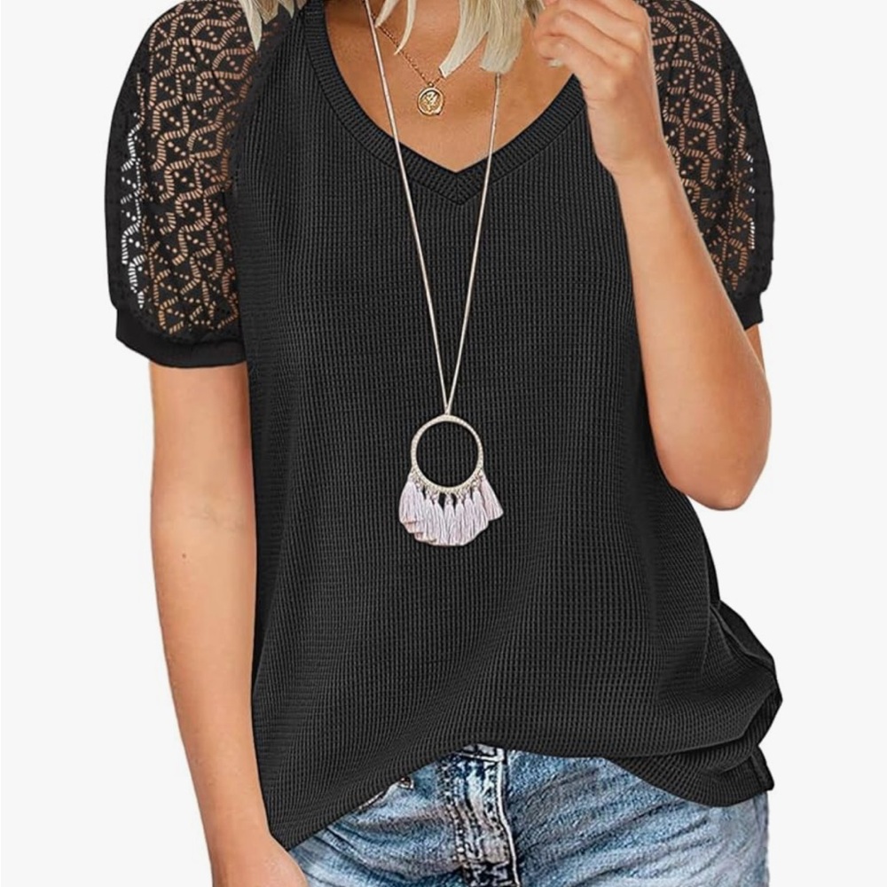 Miholl Black Lace Sleeve Women's Top
